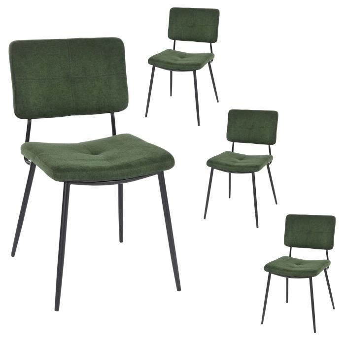 MEUBLES COSY Lot de 4 Chaises de Salle à MangerTissu Vert et Pieds en métal Noir595x45x82cm