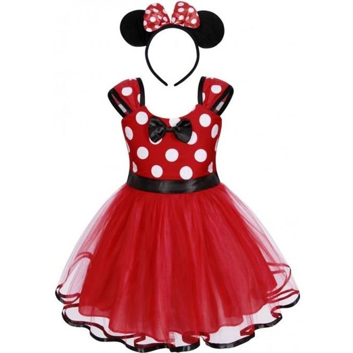 Amzbarley Robe A Pois Tutu Robes Princesse Costume Fille Enfant Fete Noel Anniversaire Cosplay Deguisement Souris Bandeau 2 10 Ans Rouge Cdiscount Pret A Porter