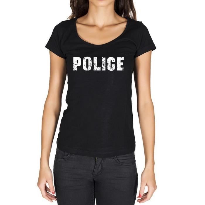 Femme Tee-Shirt Police T-Shirt Vintage Noir