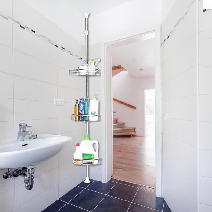 OOBEST® 3 Etagère de Rangement pour Salle de Bain Etagère télescopique de douche 110-310 cm