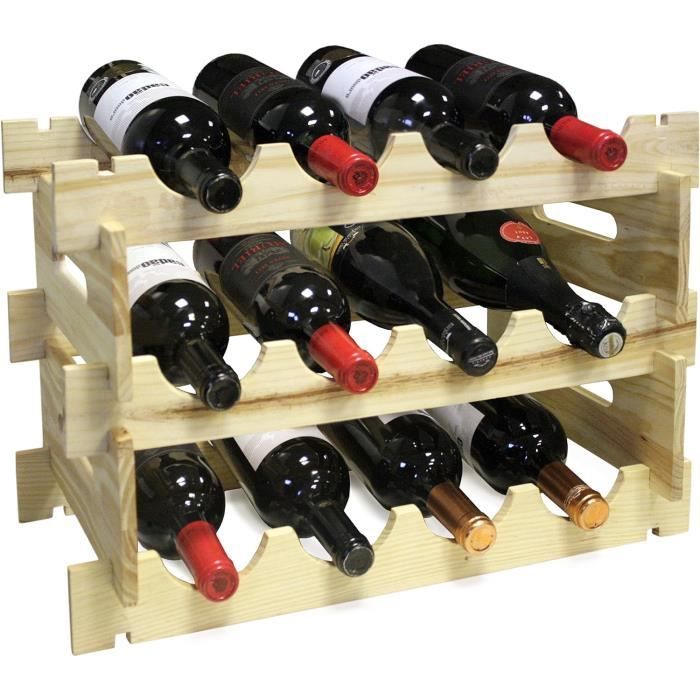 vin bouquet fic 163 étagère à vin 12 bouteilles, bouteilles de rangement, vin, champagne, bois de pin, marron[j437]