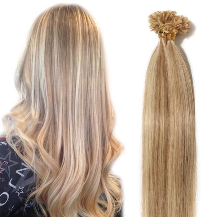 Extension Keratine Pose A Chaud Pointe U 100 Mèches[0.5g-Mèche] Cheveux  Humains Naturels Lisse - 16\