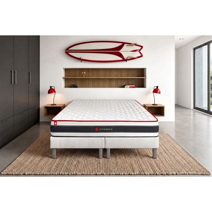 Ensemble double sommier + matelas ENERGY ressorts ensachés et mémoire de forme 160x200 160 x 200 cm Blanc