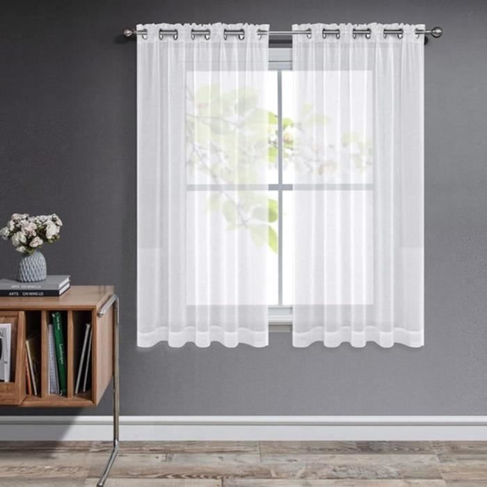 Joydeco Rideaux Voilages Blanc Lot de 2, Rideau Court Organza Tulle ...