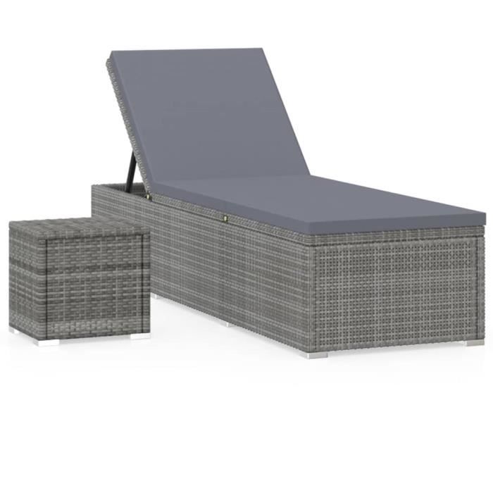Chaise Longue Avec Coussin Et Table Alum Blanc Et Lattes Aspect Bois Osaka | Maisons Du Monde