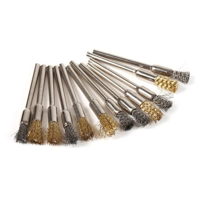 Ensemble de brosse en fil d'acier en laiton 36 pièces stylo à bille en forme de roue petite brosse métallique brosse de nettoyage