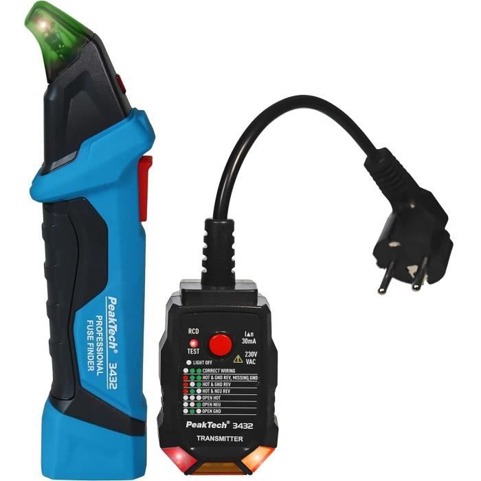 PeakTech 3432 Détecteur De Fusibles Et Circuits Électriques Avec Testeur De Prise 230V Schuko - Recherche Sans Contact NCV Et Test RCD