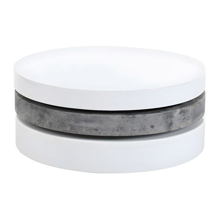 Table basse pivotante ronde avec 1 niche en MDF - Béton et blanc - JANITA