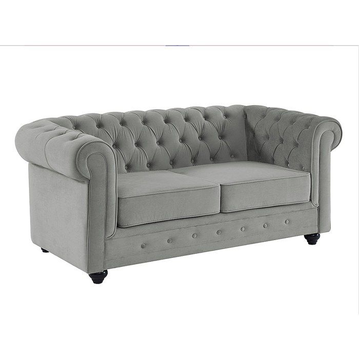 Canapé 2 places CHESTERFIELD - Velours gris clair