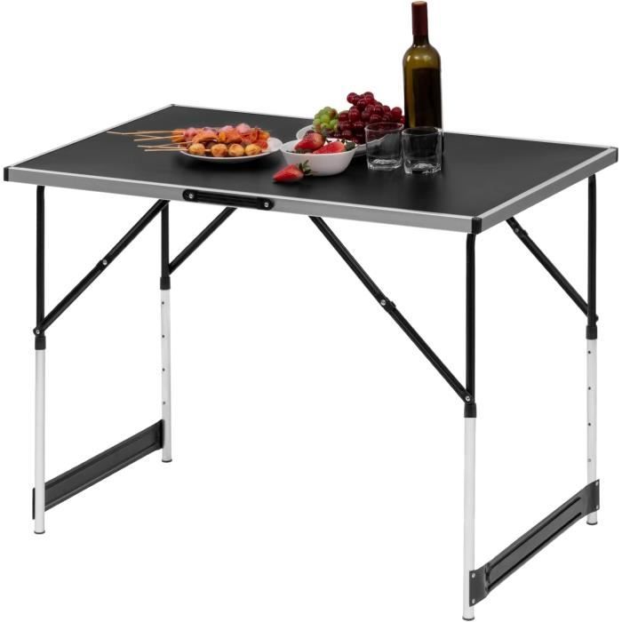 woltu table de camping pliante,table de jardin pliable,table de balcon en aluminium acier et mdf,réglable en hauteur,100x60x94,noir