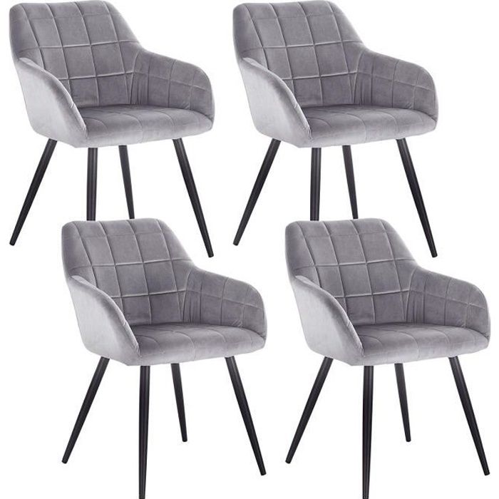 WOLTU 4x Chaises de salle à manger siège bien rembourré en velours Chaise de cuisine pieds en métal Gris WOLTU 4x Chaises de salle à manger siège bien rembourré en velours Chaise de cuisine pieds en métal Gris