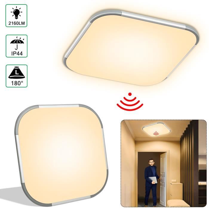 Led Plafonnier Avec Détecteur De Mouvement Intérieur 24W 3000K Lampe De Plafond Moderne Carré
