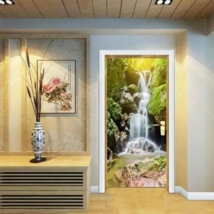 Autocollants de Porte Effet Trompe l'oeil 3D PVC Stickers Muraux Décoration Intérieure Mur Salon Cuisine Chambre Salle de Bain Papier Peint 77x200cm Pont Suspendu | Rakuten