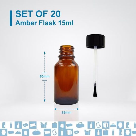 6 Flacons Vides Verre Ambré 20ml Avec Pompe | Pour Huiles Essentielles, Lotions, Cosmétiques | Voyage