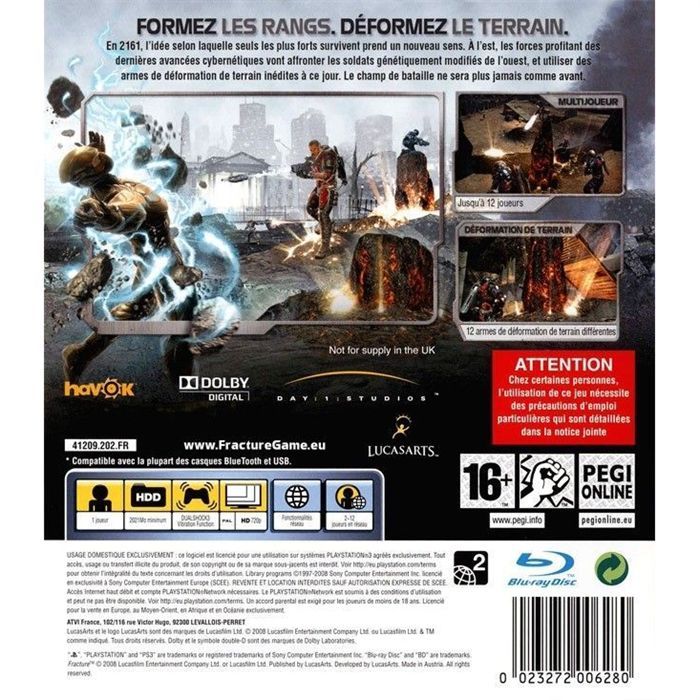 Jeu Vidéo Fracture Pour PlayStation 3 - Version FR En Boîte, Bon état Avec Notice