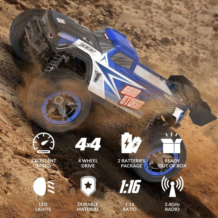 HERMORRYSS Voiture RC Tout-Terrain 2.4GHz – 15 Km/h – 2 Batteries – 2 Vitesses – Décorations Lumineuses – Dès 6 Ans
