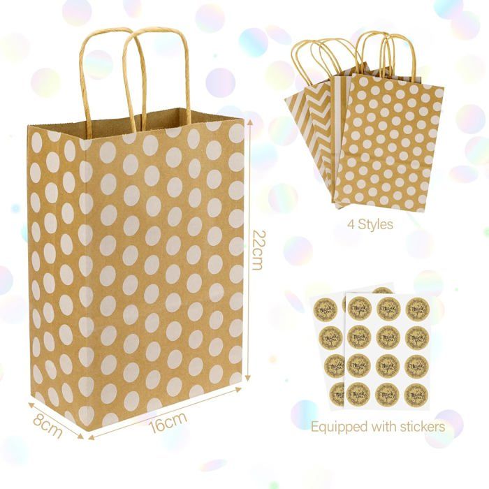 Lot De 24 Sacs Cadeaux De Noël En Papier Kraft De Styles Assortis Avec Poignées, Sacs à Friandises De Noël Avec Imprimés De Noël Pour Emballage Cadeau