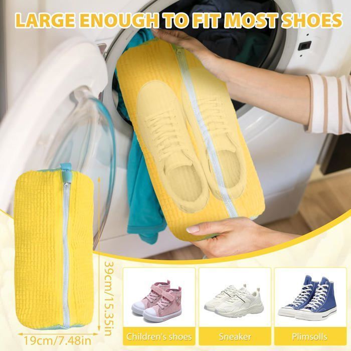 2 Pièces Sac De Lavage Chaussures Machine à Laver - Sac à Chaussures Réutilisable Avec Fermeture Éclair Pour Sport En Toile