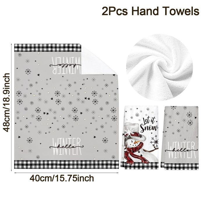 Serviettes De Cuisine De Noël – Lot De 5 – Motifs Père Noël, Renne, Bonhomme De Neige – 40x60 Cm – Polyester Festif