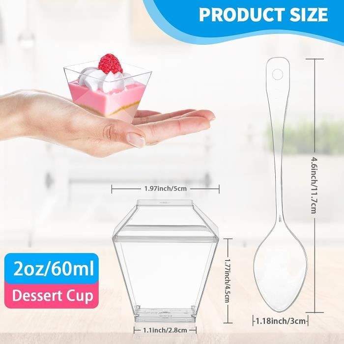 50 Pièces Tasses à Dessert 5oz Avec Cuillères - Verrines Réutilisables Transparentes Pour Mousse Et Glace