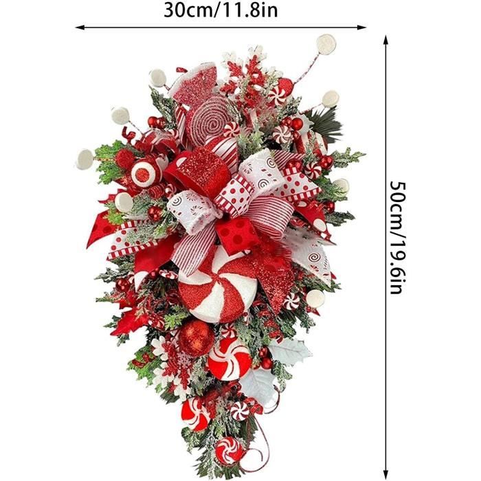 Couronne de Noël - décorée - 34 cm - plastique - accroche-porte en