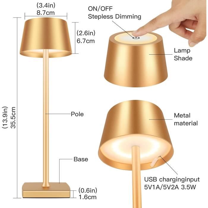 Lampe de table LED sans fil rechargeable Lampe de bureau alimentée par  batterie 5200mAh,lumière portative en métal USB,mini pe[915] - Cdiscount  Maison