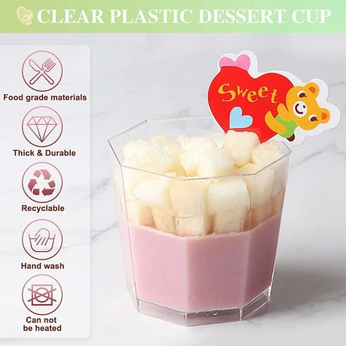 50 Coupes à Dessert Rectangulaires 140ml LATERN - Plastique Cristal Réutilisables Pour Fêtes