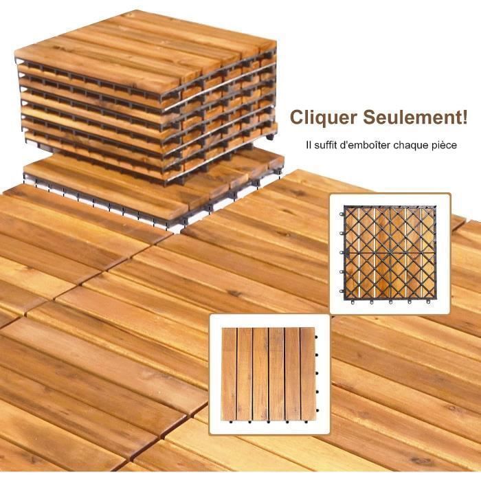 Lot de 27 Dalles de Terrasse Clipsable 30 x 30 CM COSTWAY-en Bois d ...