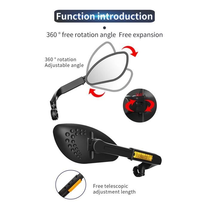 Qobobo Lot De 2 Rétroviseurs Vélo – 360° Réglables, Diamètre 22-25 Mm, Verre Antireflet, Bras Nylon Incassable, Compatible VTT, Trottinette, Ebike