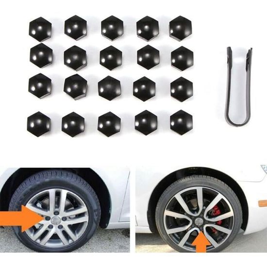 20 Pièces Cache Ecrous 17mm Argentés Avec Outil - Capuchons Protection Roue Voiture Hexagonaux
