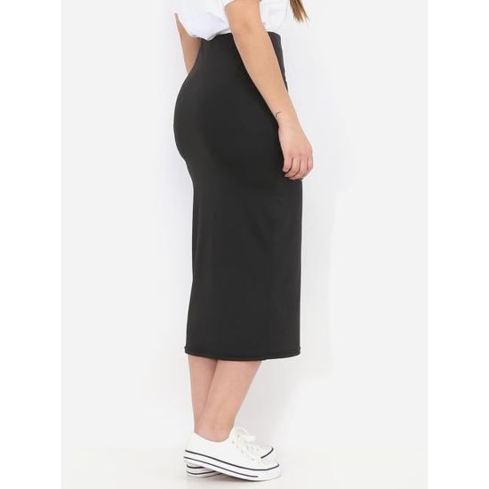 Jupe tube stretch mi longue Noir Cdiscount Pr t Porter