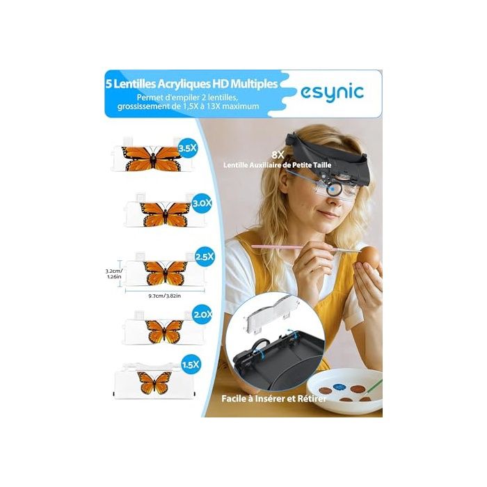 Loupe géante grossissement 3X à éclairage réglable 8 leds lentille double épaisseur sans distorsion