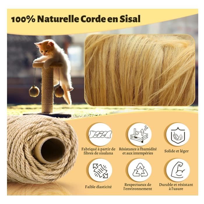 Lot De 2 Cordes En Sisal 6mm X 50m - Pour Arbre à Chat, Griffoir, Bricolage Chat, Décoration Maison, Naturelle Et écologique