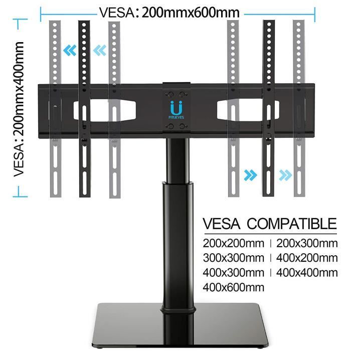 Support TV Mural Hemudu Pivotant - Pour écran 19 à 42 Pouces (2 étagères Verre Trempe, 45kg Max)