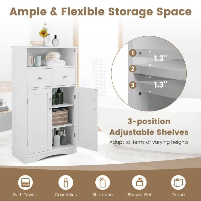 Armoire Sur Pieds GOPLUS Avec Tiroirs Réglables - Rangement Salle De Bain, Cuisine Ou Salon - 60x30x109 Cm