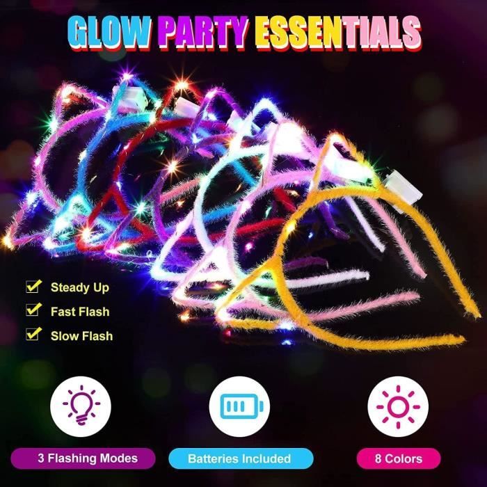 Lot de 5 serre-tête avec oreilles de lapin, LED, en peluche, pour enfants, cadeaux, carnaval, Pâques, fête, enfants, adultes