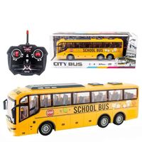 Bus Jouet Télécommandé 1/16 – 32 Cm Avec Lumières LED, Roues Caoutchoutées, Mouvement Avant/Arrière/Gauche – Piles AA