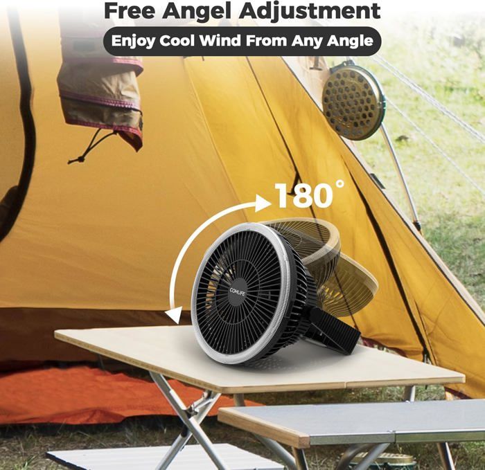 Ventilateur De Camping Avec LED, Crochet Pivotant à 270°, 4 Vitesses Ventilateur Portable 20000 Mah Pour Chambre Camping Et Bureau Orange 96359810