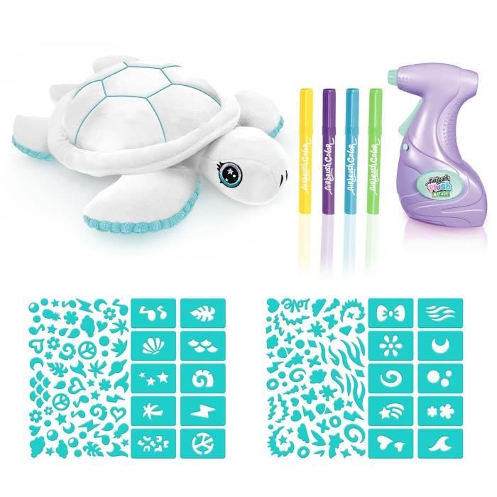 Canal Toys Peluche Tortue Airbrush à Personnaliser – Set Spray Art Avec Feutres Et Pochoirs, Dès 6 Ans, Éco-responsable