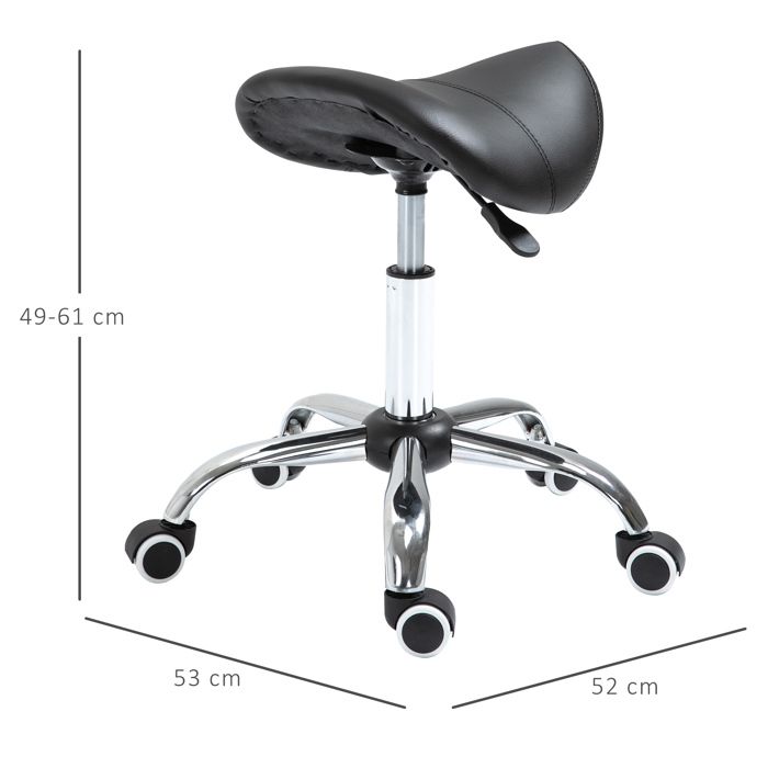 HOMCOM Tabouret De Massage Tabouret Selle Ergonomique Pivotant 360 Hauteur Reglable Revetement Synthetique Noir