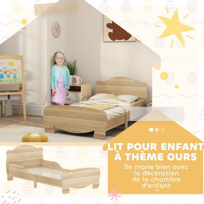 Rantry Lit simple en bois de pin massif avec sommier à lattes pour chambre d 'enfant 70 x 140 cm