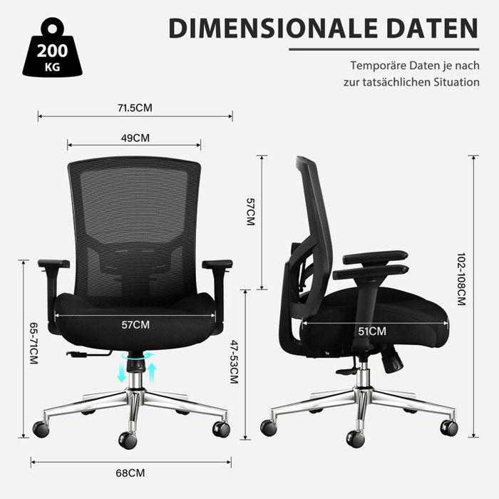 Fauteuil De Bureau Ergonomique SKYRIC – Inclinable, Charge 200 Kg – Tissu Noir – Neuf