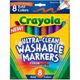 Feutres à colorier ultra lavables - Crayola - 8 couleurs - pour enfants de 3 à 5 ans-0