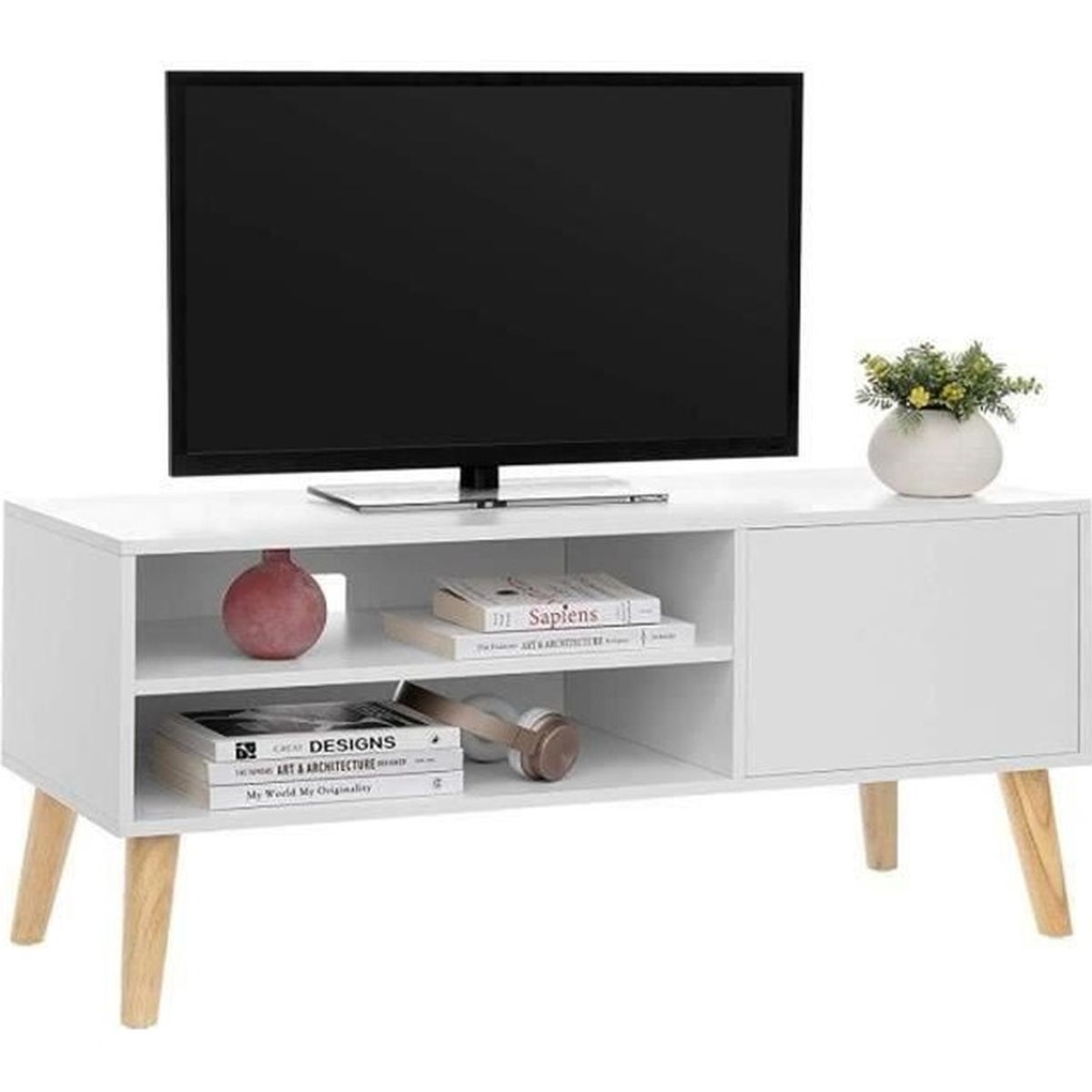VASAGLE Meuble TV 110 x 40 x 49,5 cm Style Scandinave Buffet Bas