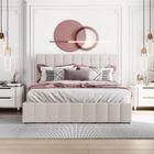 MERAX Lit coffre double adulte 140 x 200 cm en velours avec sommier, Tête de lit réglable, Coffre de rangement, Style scandinave, Blanc