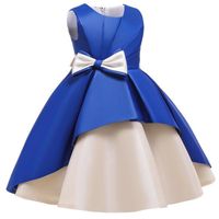 Robe de Soirée Princesse Fille Sans Manches Robe Cérémonie Avec Ceinture Noeud Papillon - Bleu