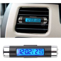 Thermomètre d'horloge de voiture - Thermomètre automobile à rétroéclairage numérique LCD pour véhicule 2 en 1