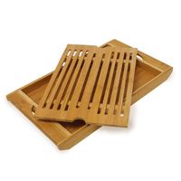 Relaxdays Planche à pain avec compartiment ramasse miette HxlxP: 3 x 37 x 21,5 cm planche à découper planche à pain en bambou avec