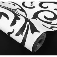 Papier peint,Black and White-9.5mx0.53m--Papier peint intissé V1 en rouleau, tapisserie luxueuse à motif floral, style classique, ba