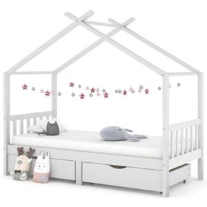 STRUCTURE DE LIT Cadre de lit d'enfant avec tiroirs - ALOMEJOR - Blanc - Pin massif - 90x200 cm
